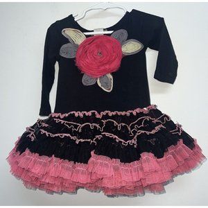 Little Mass Toddler Girls Tutu Dress Size 3T Black Pink Textured Floral